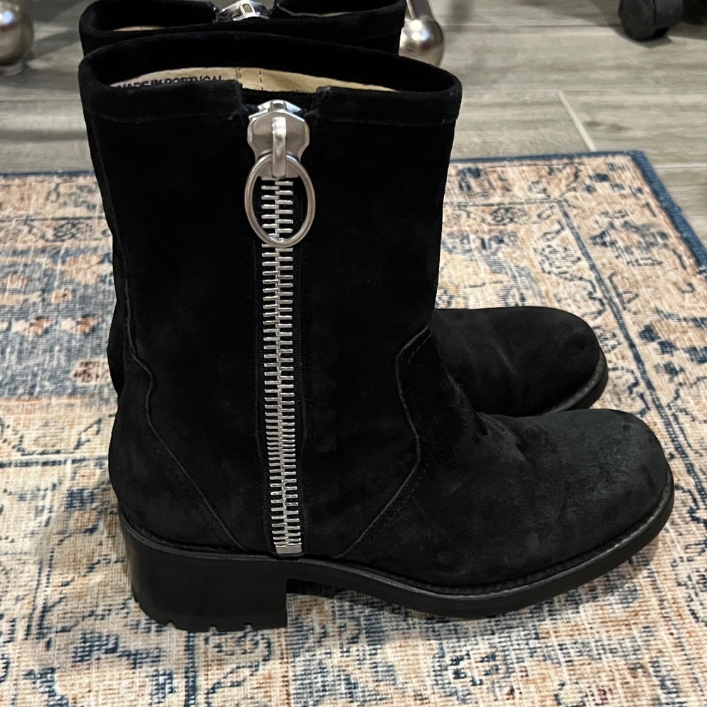 Free Lance Black Suede Boots buckle strap side zipper 40 / 9 1/2 - Picture 5 of 12